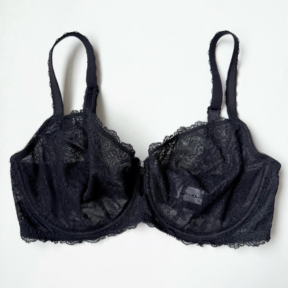 Wacoal Seduction Sheer Lace Underwire Demi Bra Black Size 36DD Unlined